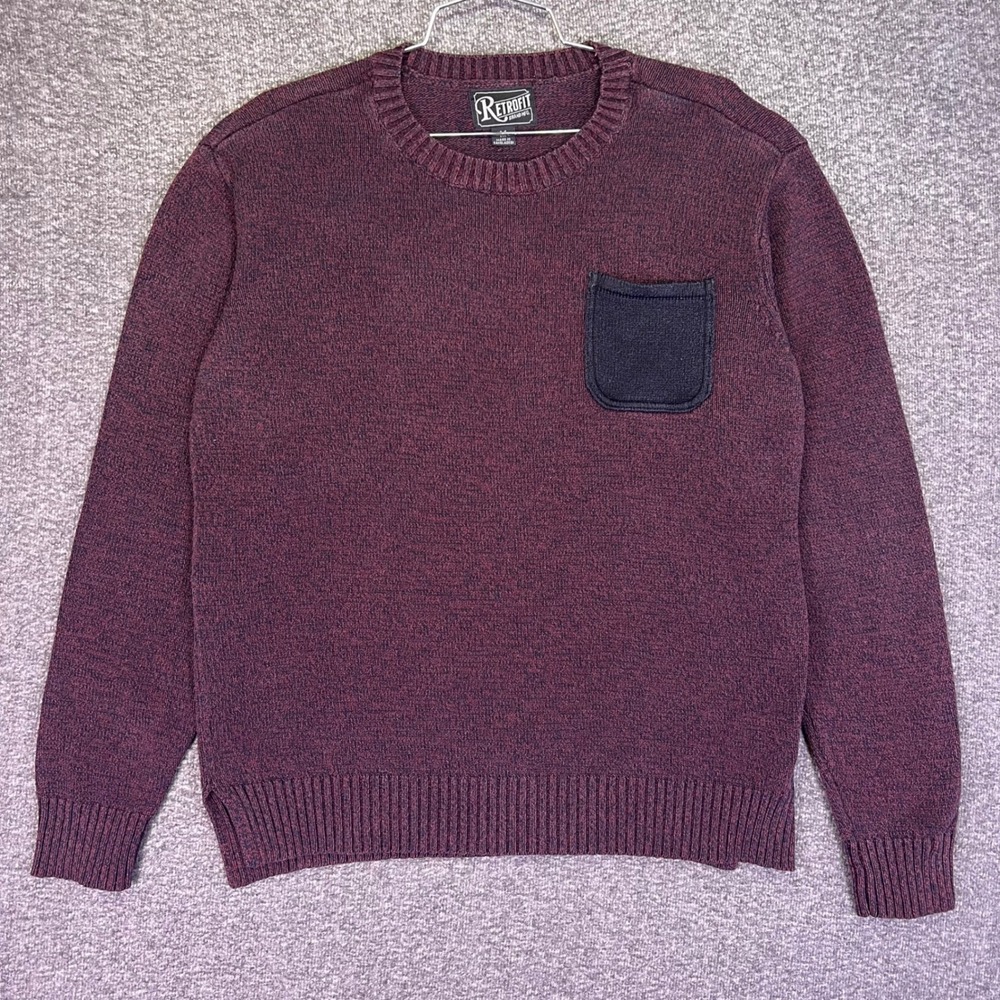 Retrofit Crewneck Sweater Mens M Burgundy Marl Casual Pocket SYR5-5162BTIL